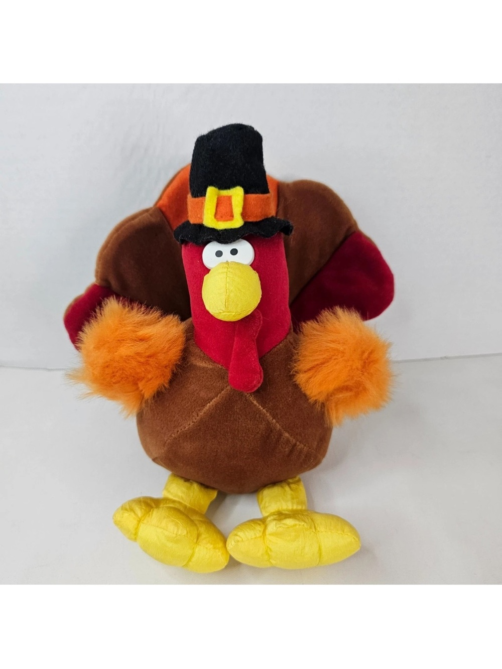 Gibson Plush Turkey Decor in Red, Brown, Orange & Yellow